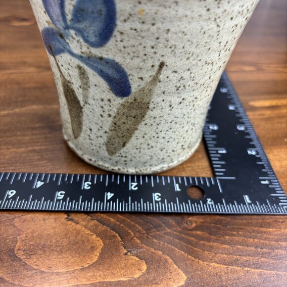 Studio Pottery Vase with Hand-Painted Blue Irises Stoneware Utensil Holder - Picture 13 of 16